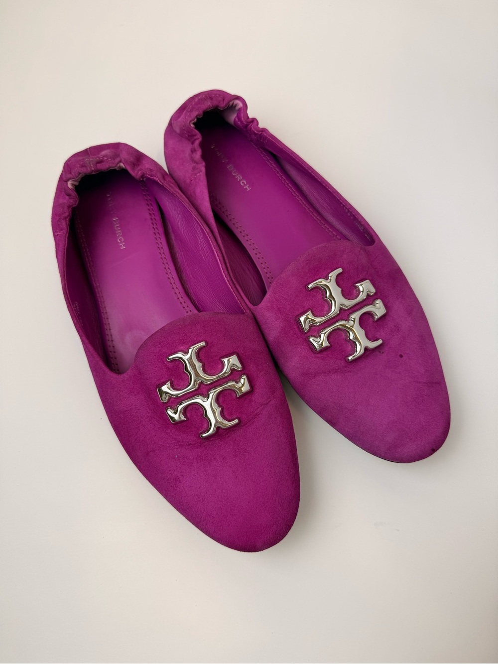 Tory Burch Eleanor Loafer Suede Fuchsia Pink Flats Size 7.5 - Picture 4 of 11